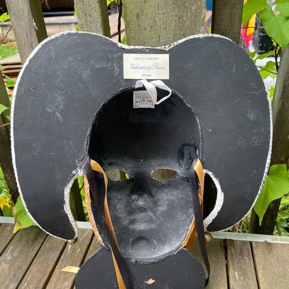 Authentic Venetian Jester Mask Valentini & Pereno Black White Gold Handmade - Picture 5 of 7